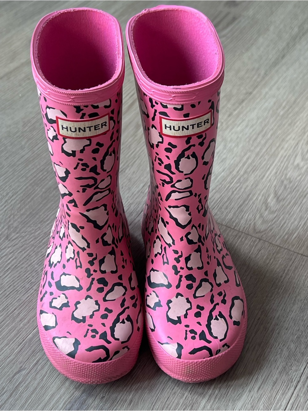 Hunter Pink Leopard-Pattern Kids Rain Boots